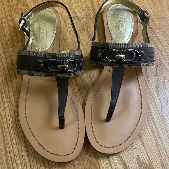 Coach Women's Sammy Brown and gokd Sandals - Picture 1 of 6